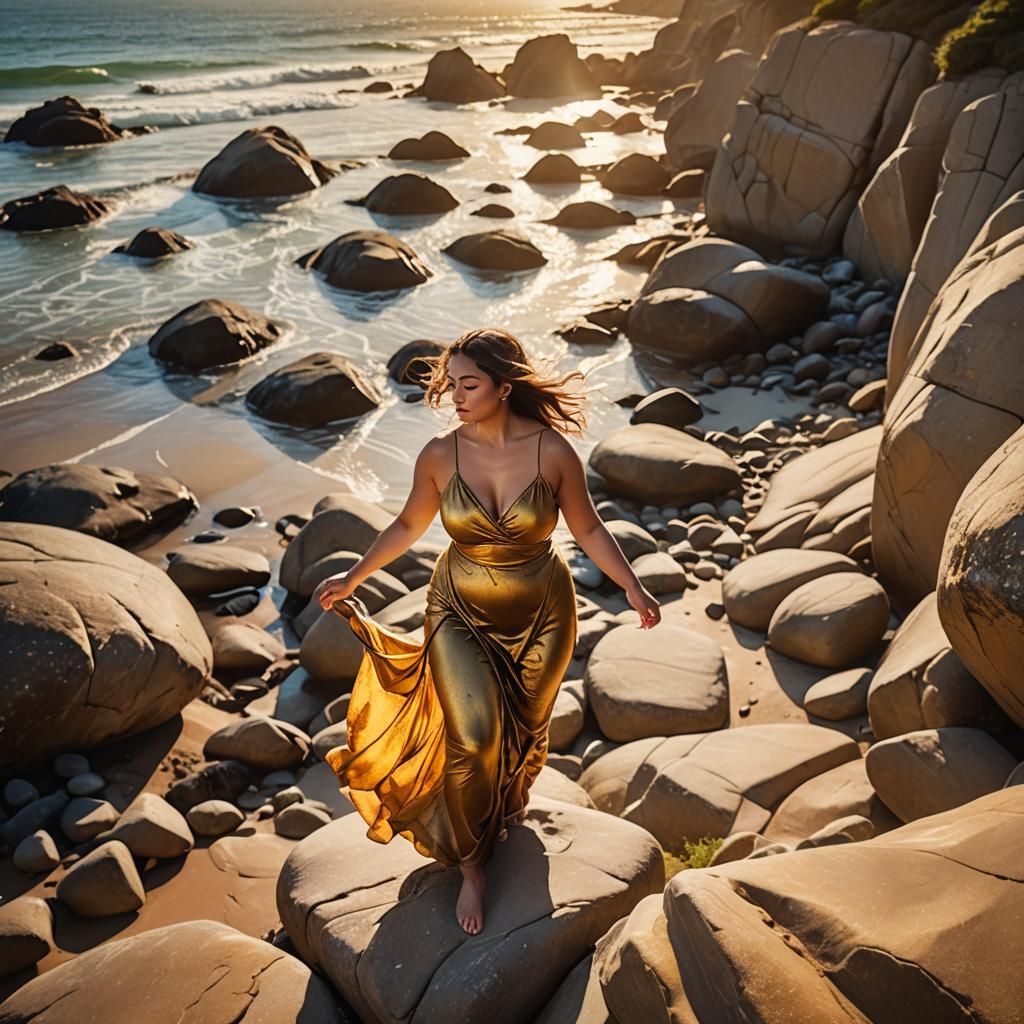 Sun-Kissed: Glistening Woman on a Golden Beach