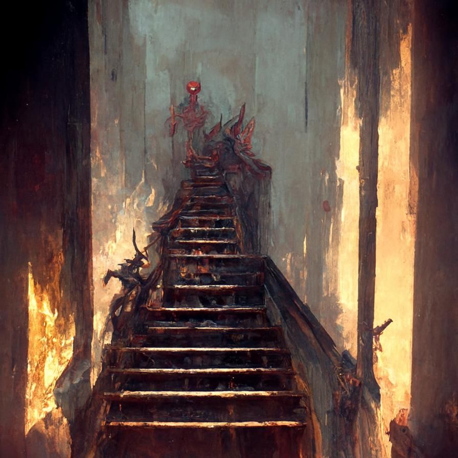 Sinister Stairs Down to Hell with Fire