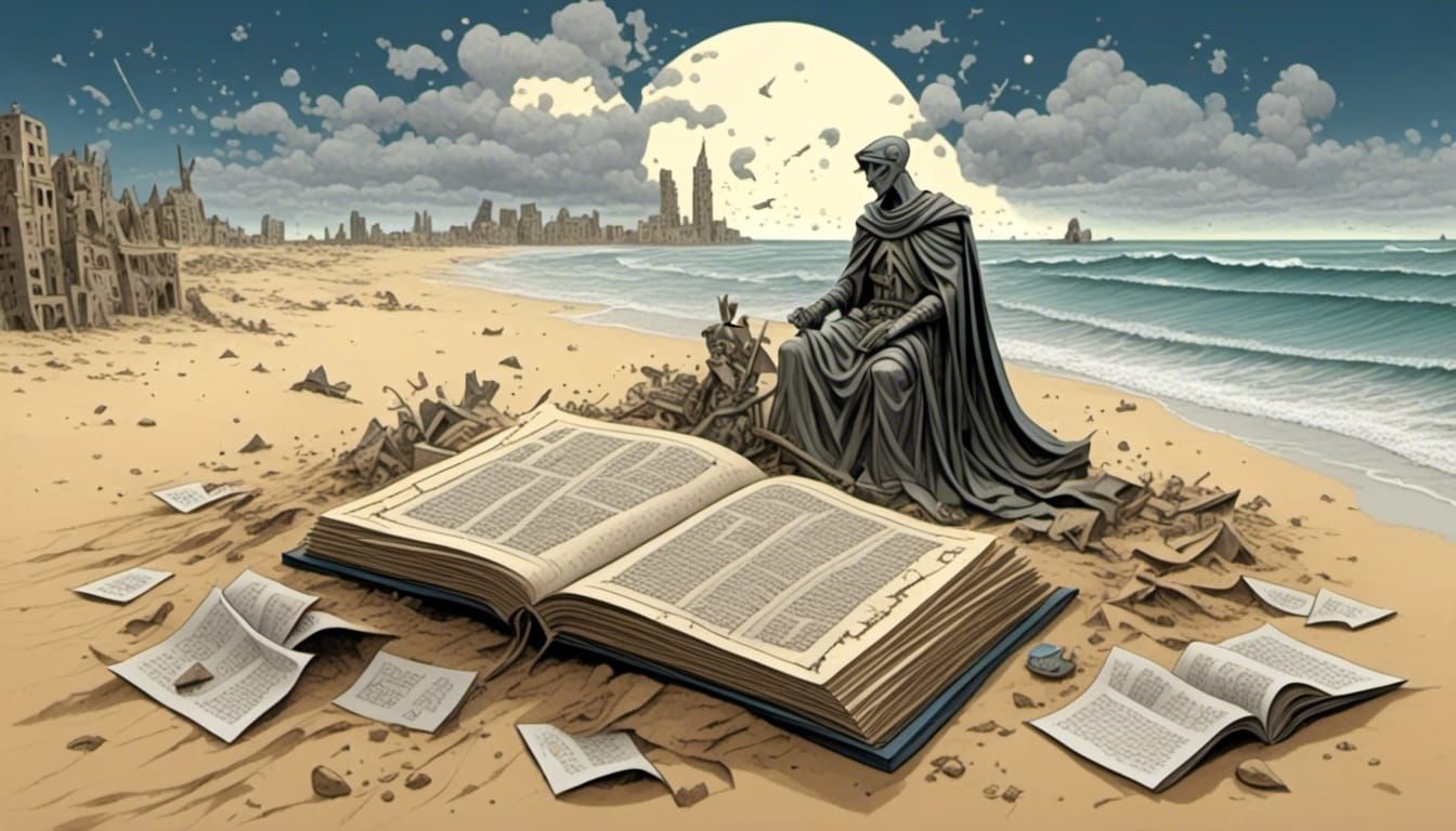 Scattered Book Pages by the Sea