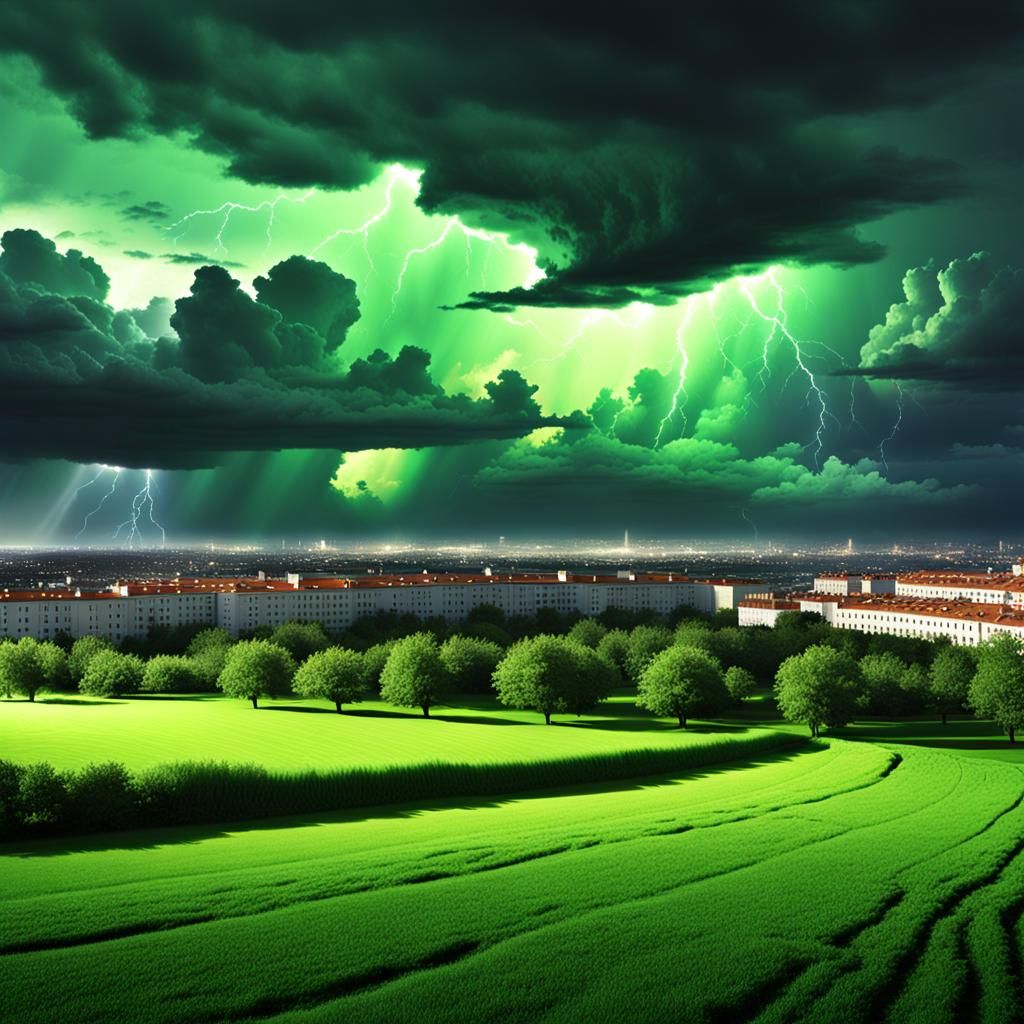 Dark Meadow Under Threatening Sky: Fantasy Art