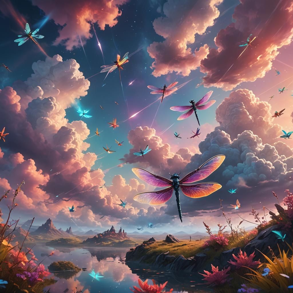 Glowing Dragon in Iridescent Sky: Pixel Art