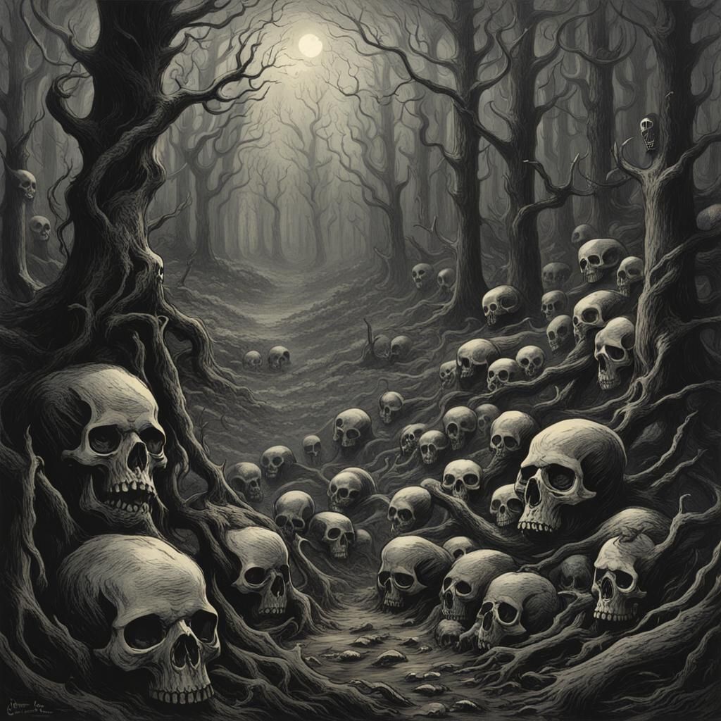 Creepy Skull Forest in a Gothic Horror Style