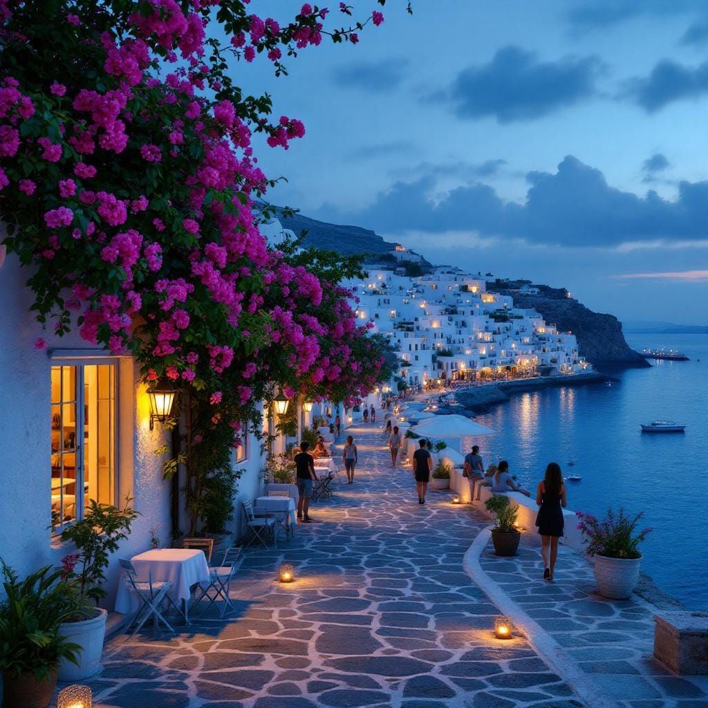 Mykonos Street View at Blue Hour