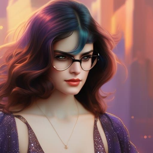 Brunette Superhero Portrait in Art Nouveau Style