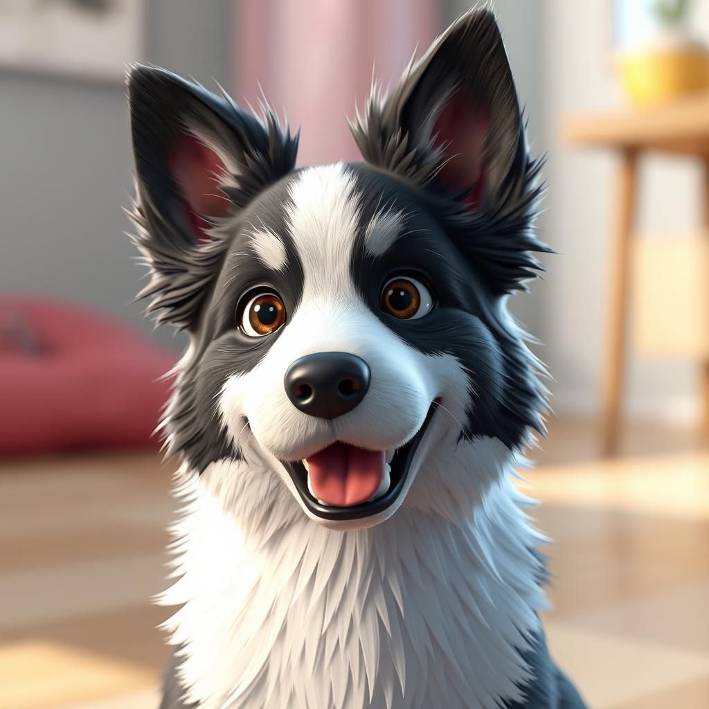 Cuddly Border Collie Puppy in 3D Anime Art