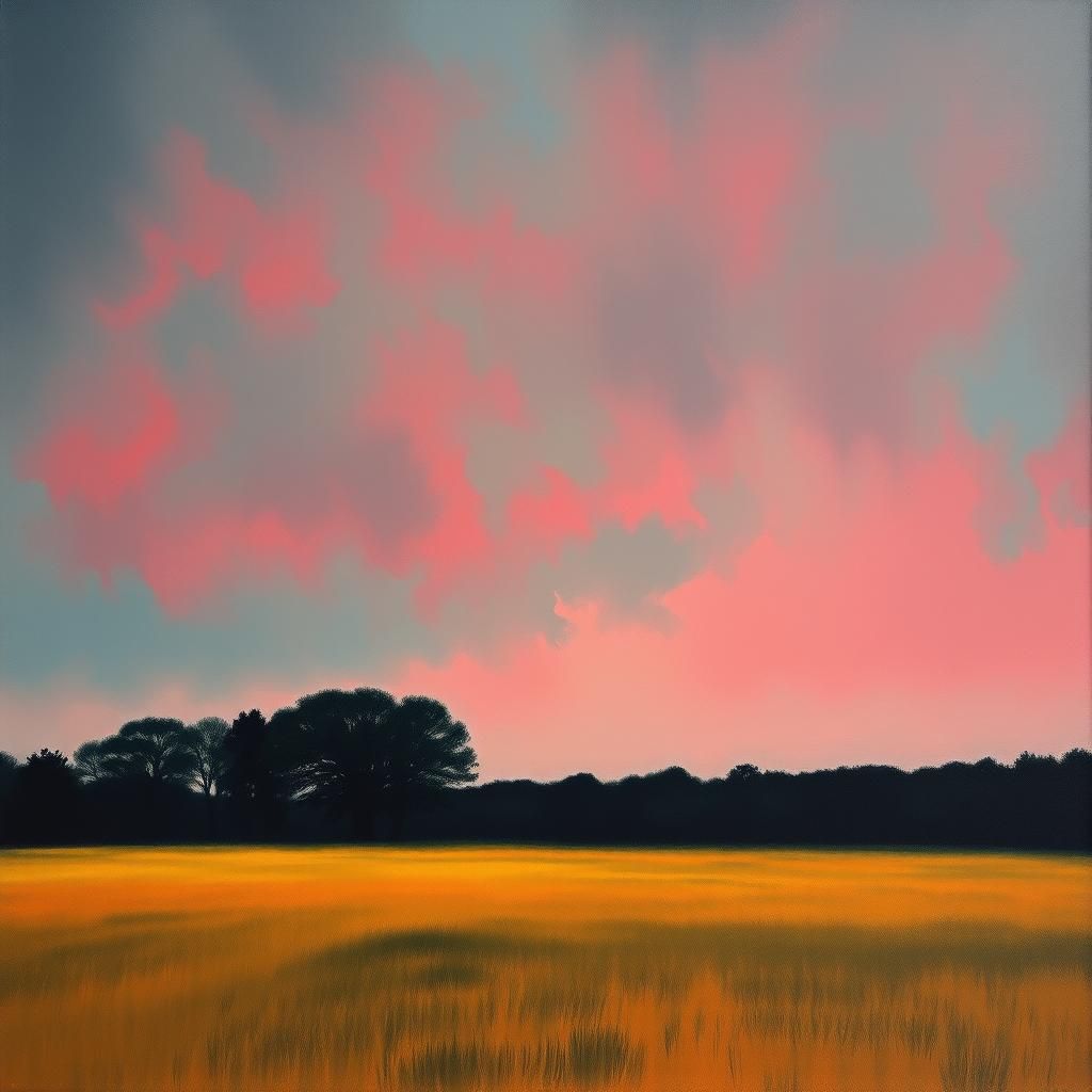 Treeline Under Dark Clouds in Abstract Expressionism