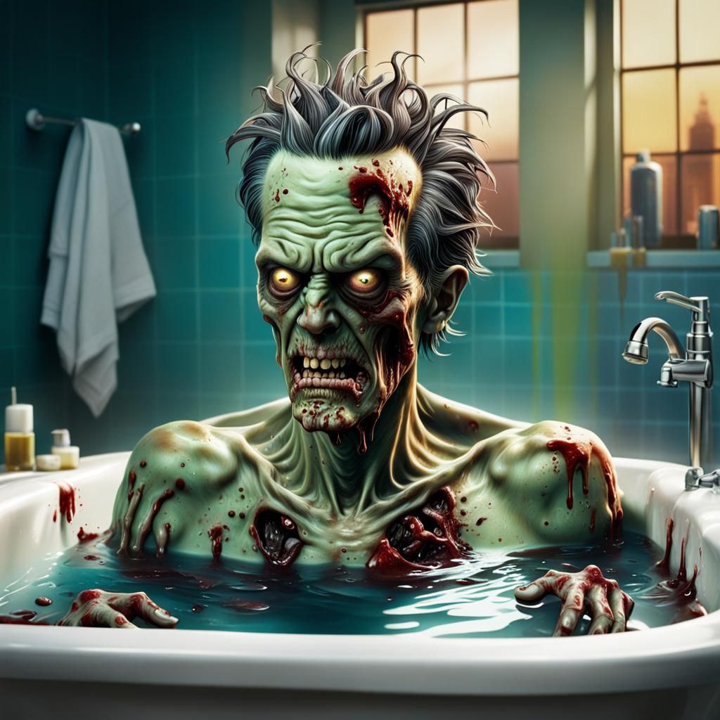 Hyperrealistic Zombie Bathtub Portrait