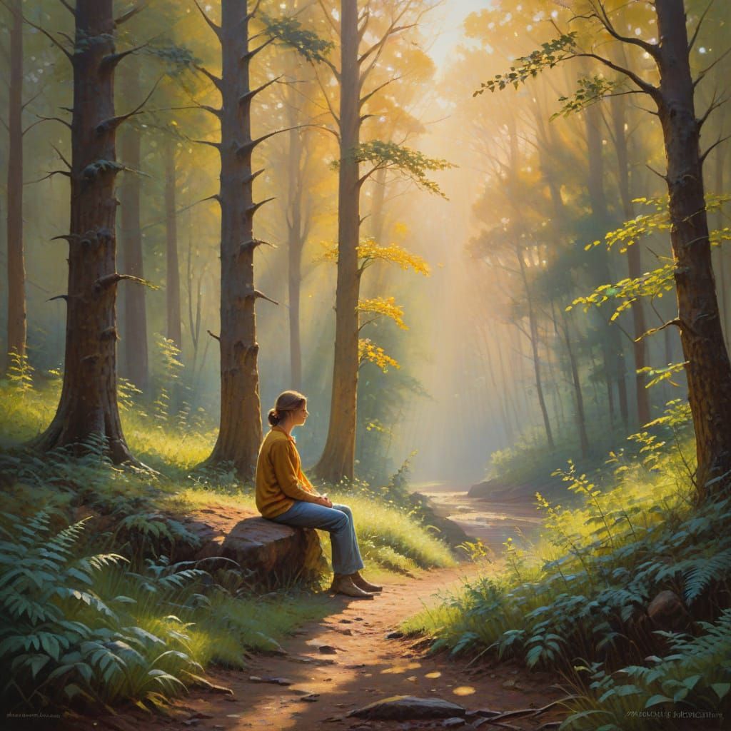 Idyllic Forest Scene: Impressionist Oil Painting