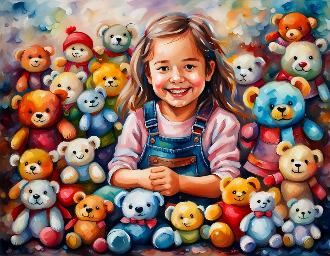 Joyful Little Girl in Whimsical Oil Painting
