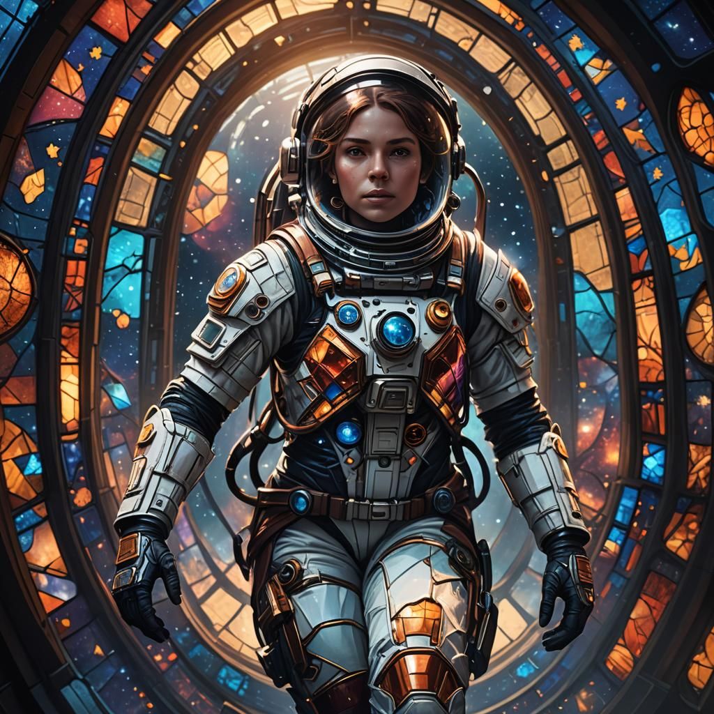 Astronaut in Starlight Stained Glass Style
