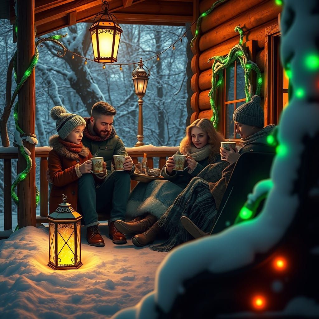 Cozy Family Gathering in Winter Wonderland Art