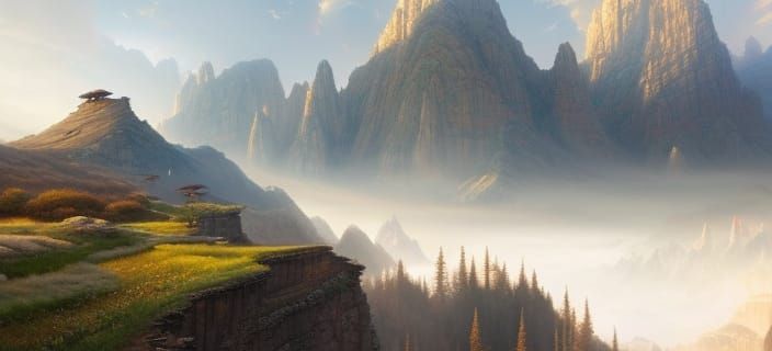 Mountain Path to Temple: Hyperrealistic Matte Painting
