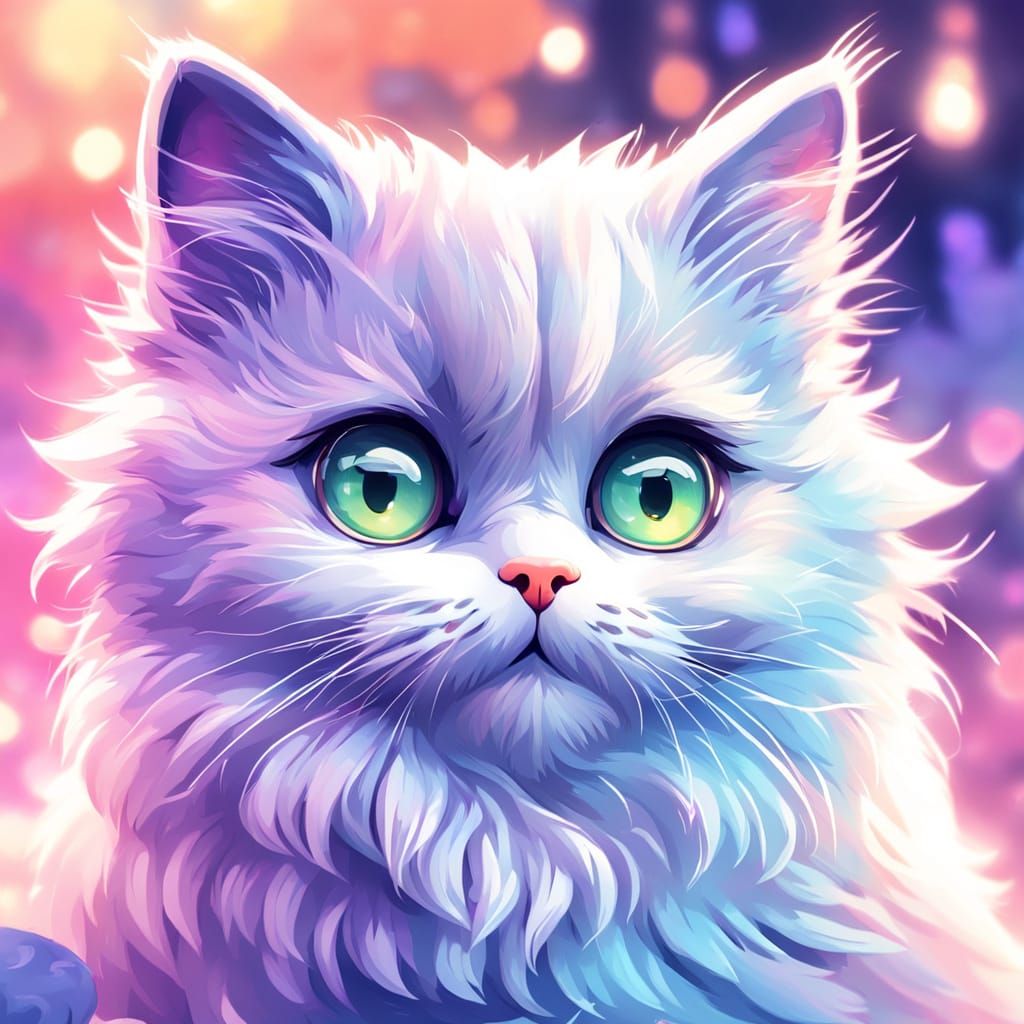 Whimsical Kawaii Cat Portrait