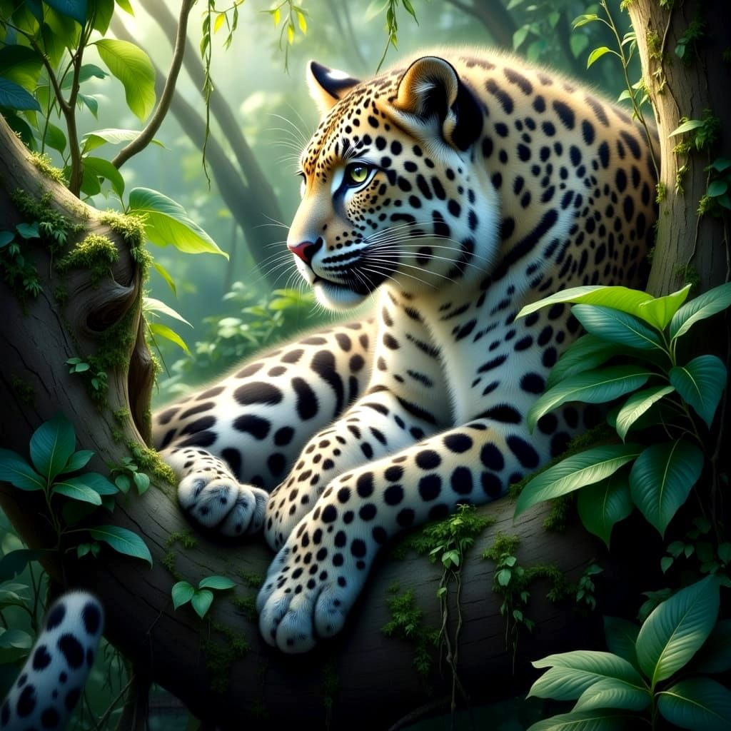 Hyperrealistic Clouded Leopard Portrait in Rainforest