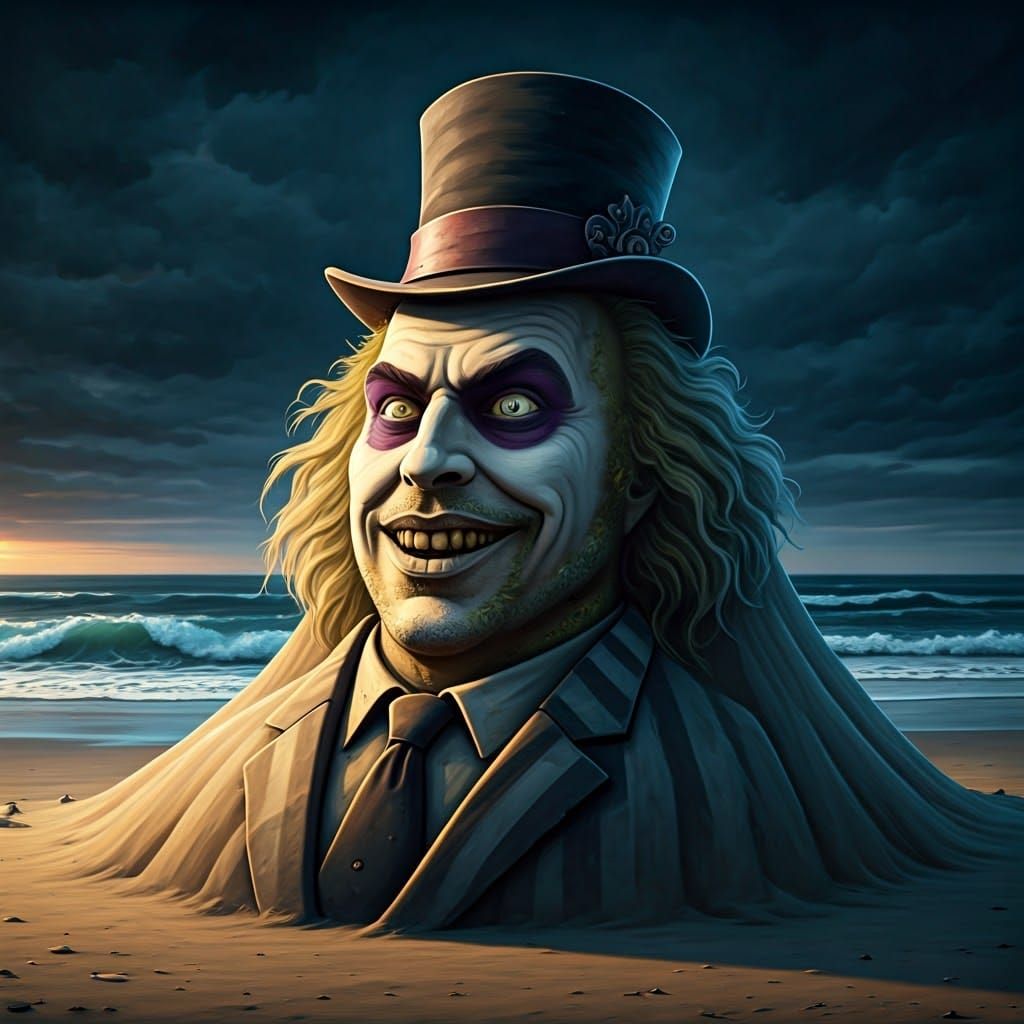 Surreal Sandcastle Beetlejuice in Moonlight