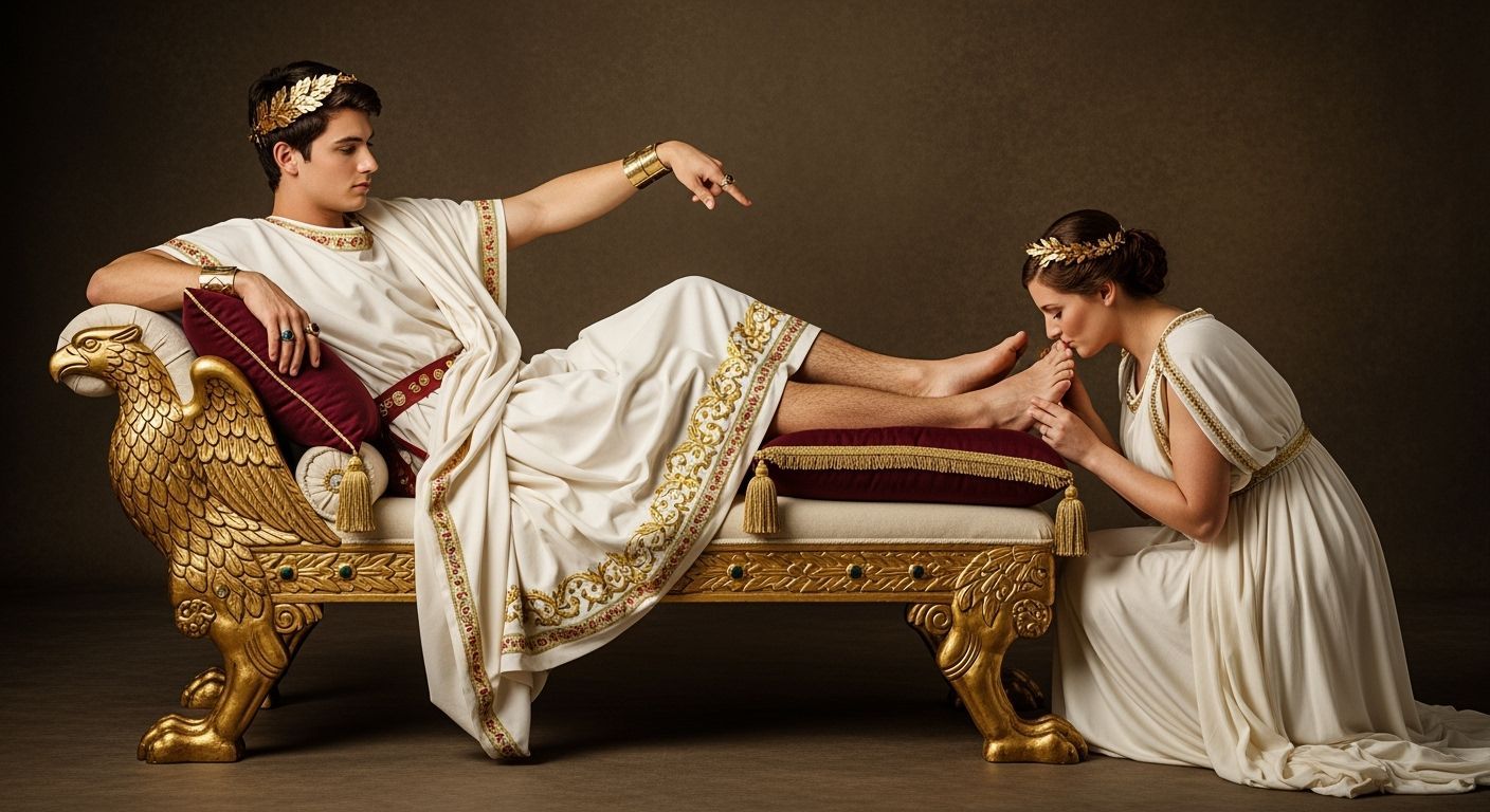 Opulent Roman Emperor on Golden Chaise Lounge
