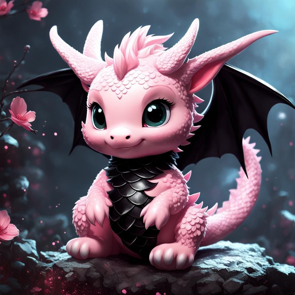 Cute Pink Dragon with Blackpink Logo, Digital Art