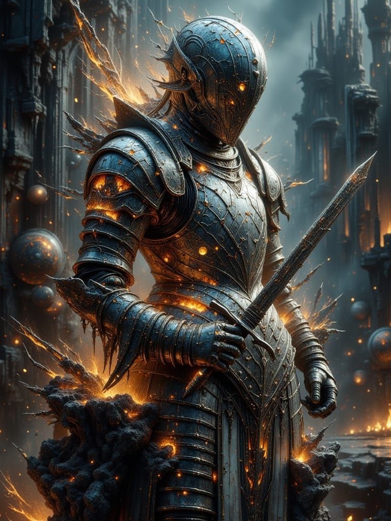 Knight's Armor Capturing Battle Scenes in Surreal Fantasy St...