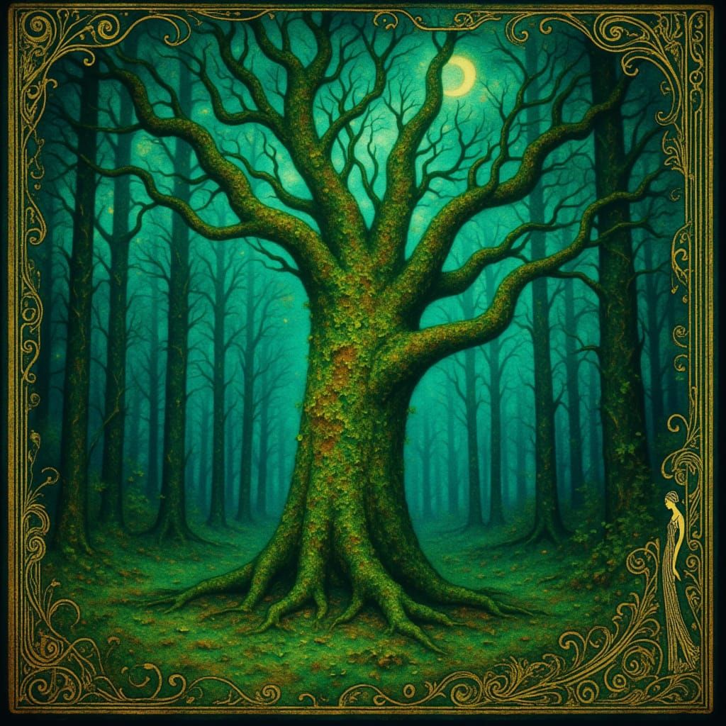 Bioluminescent Tree in Mystical Forest Clearing