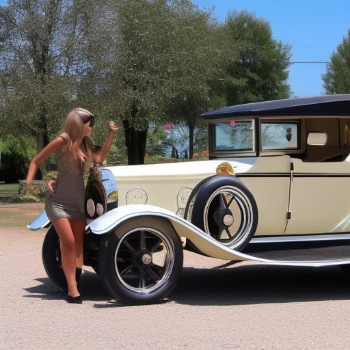 Beautiful sorority sisters wash old cars model T Ford College-car wash psychedelic art pop art street art airbrush art a...