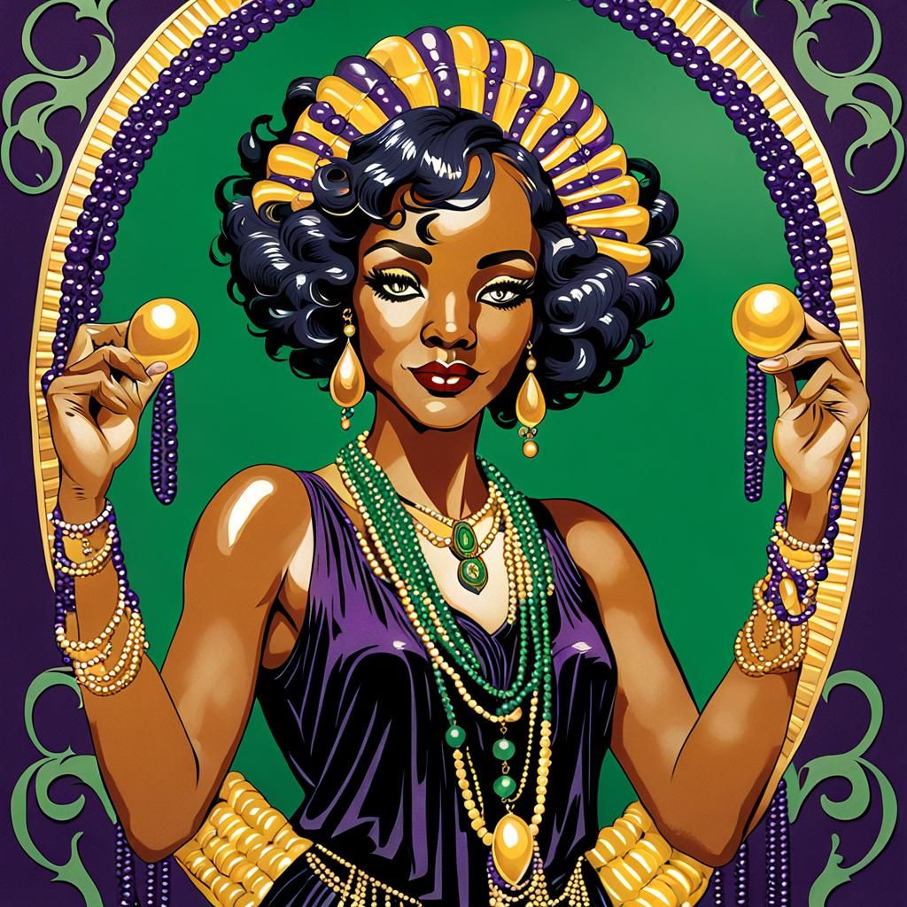 Mardi Gras Woman in Art Deco Style
