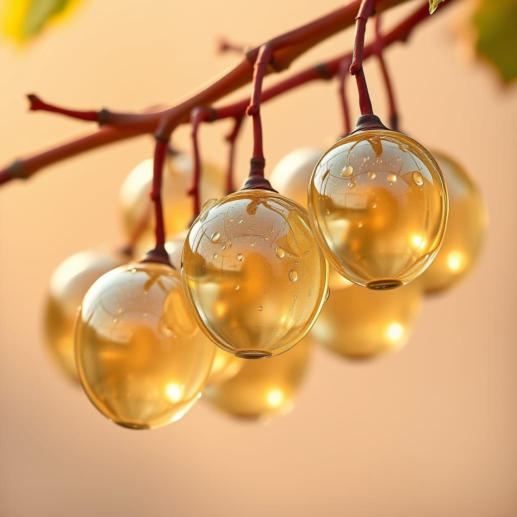 Crystal Glass Grapes on Branches Macro Shot