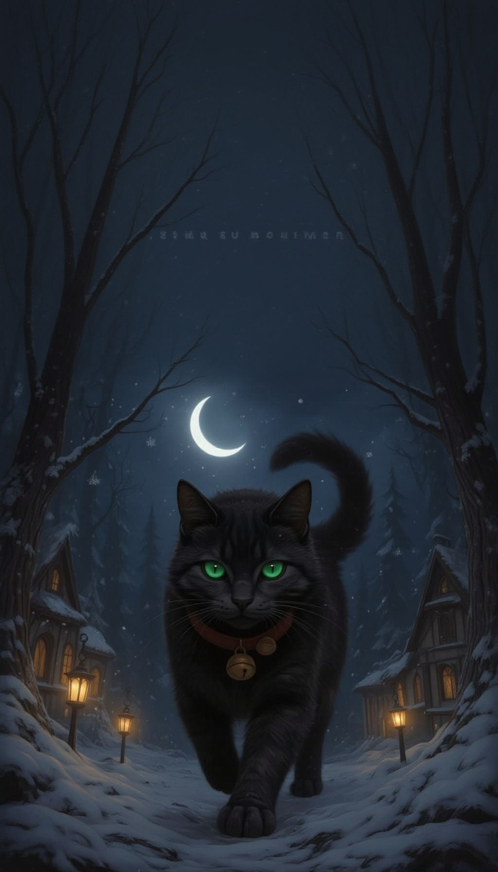 Yule Cat Stalking in Snowy Forest Village