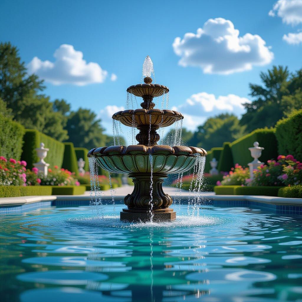 Majestic Fountain in Futuristic Psychedelic Style
