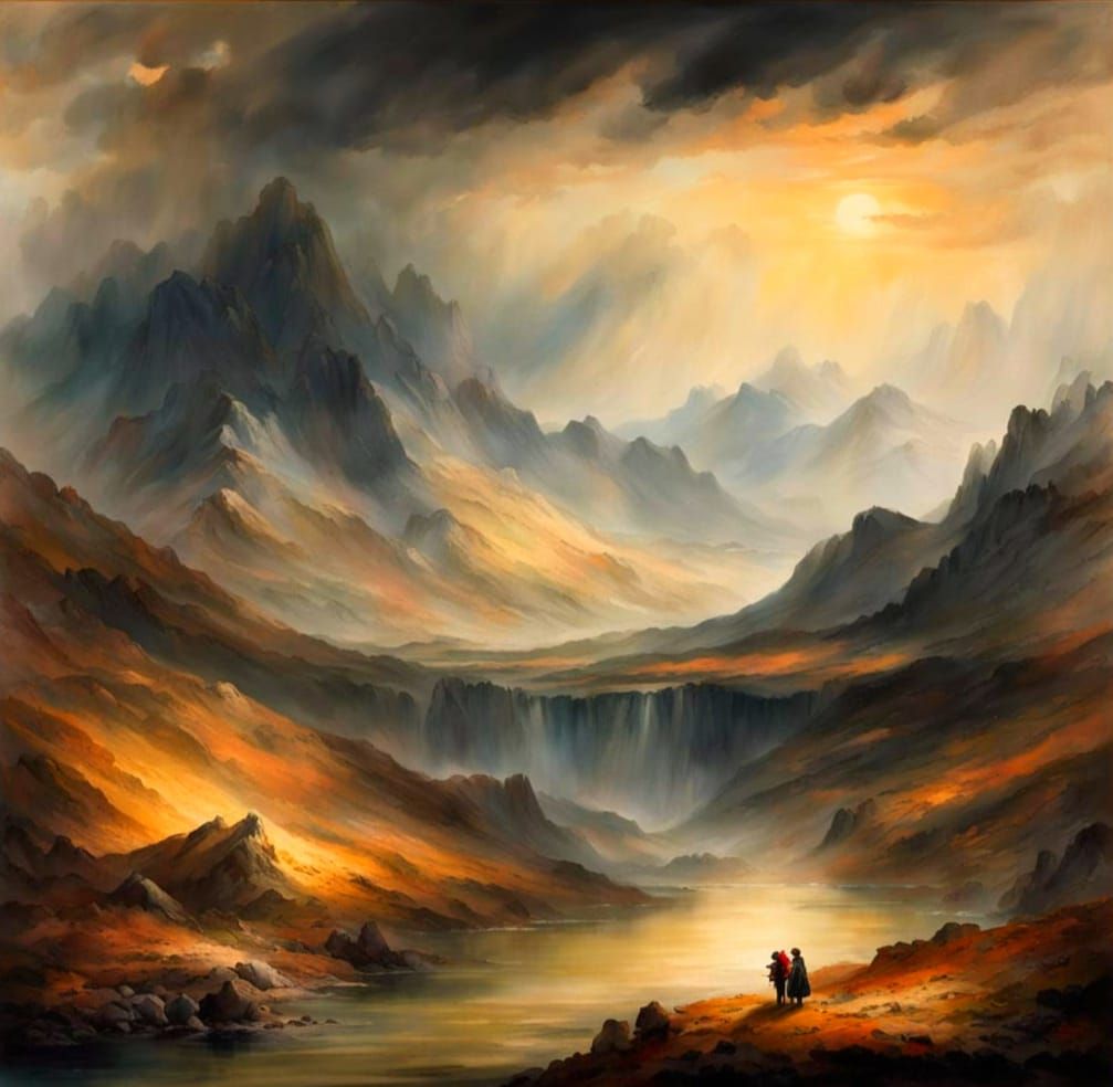 Dramatic Mountain Range in Romantic Style