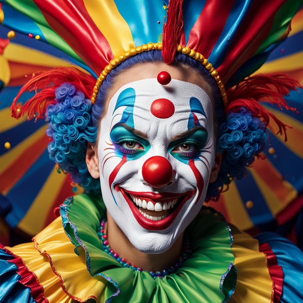 Hyperrealistic Female Clown Portrait in Splash Art Style
