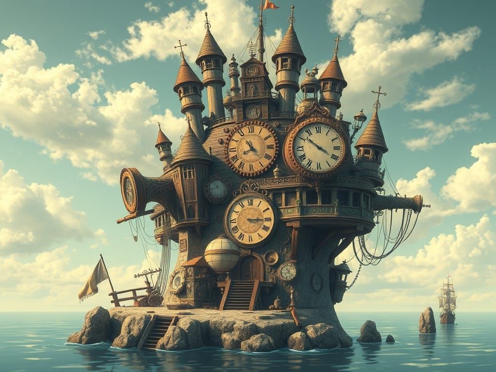 Magnificent Clockpunk Island Landscape