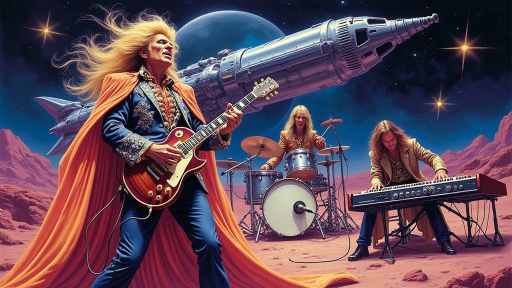 Psychedelic Space Rock Concert in a Futuristic Landscape