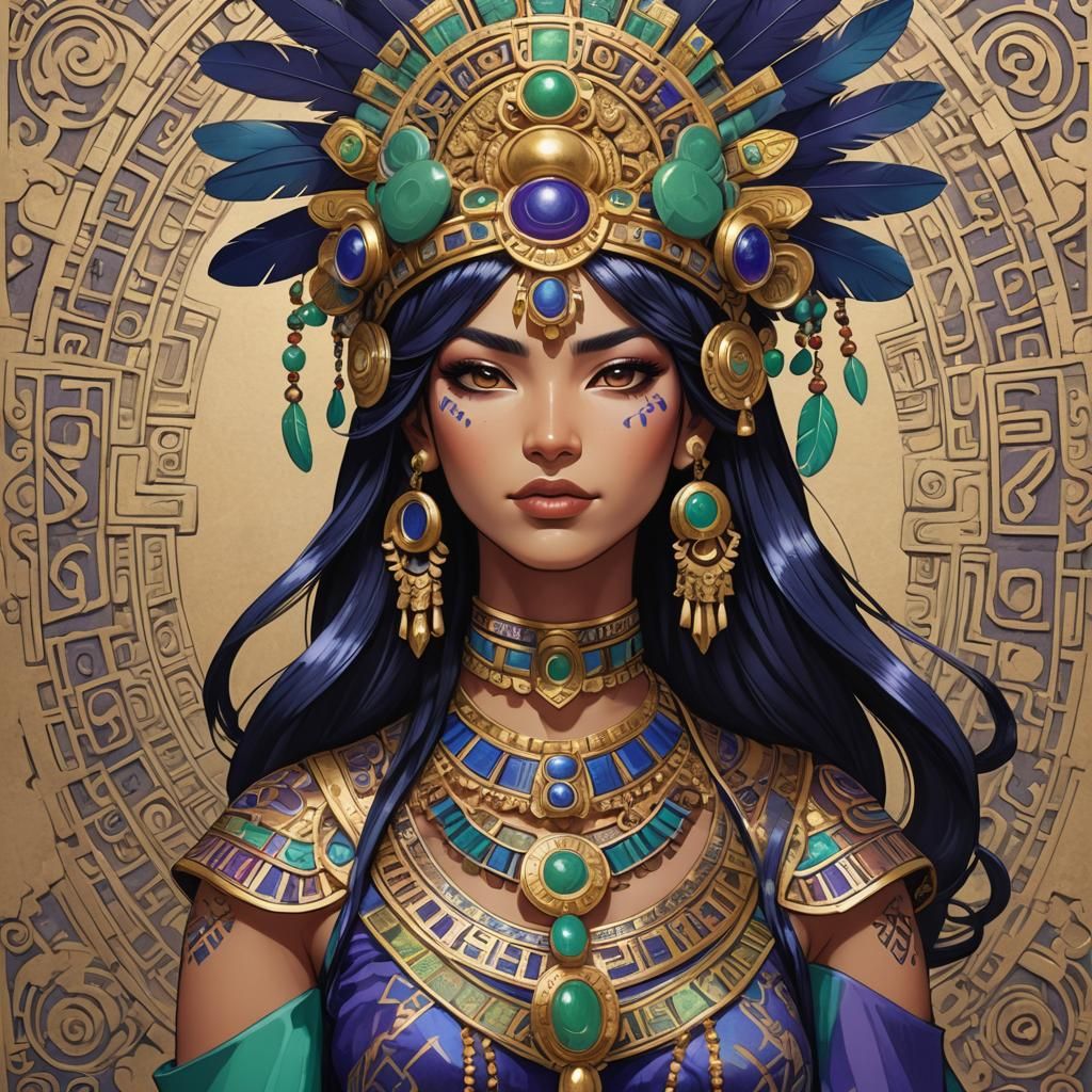 Mesoamerican Manga Woman in Van Gogh Style