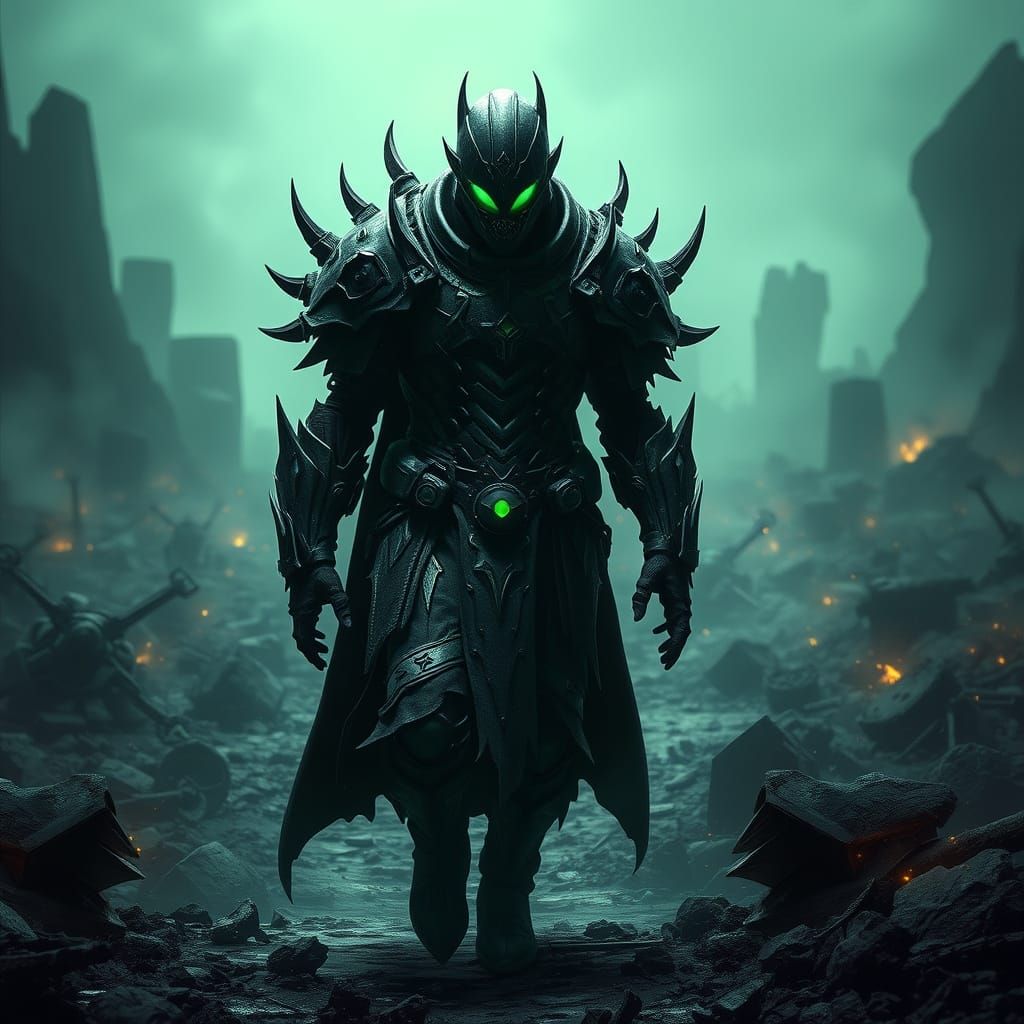 Cyberpunk Warrior in Ominous Black and Green Armor