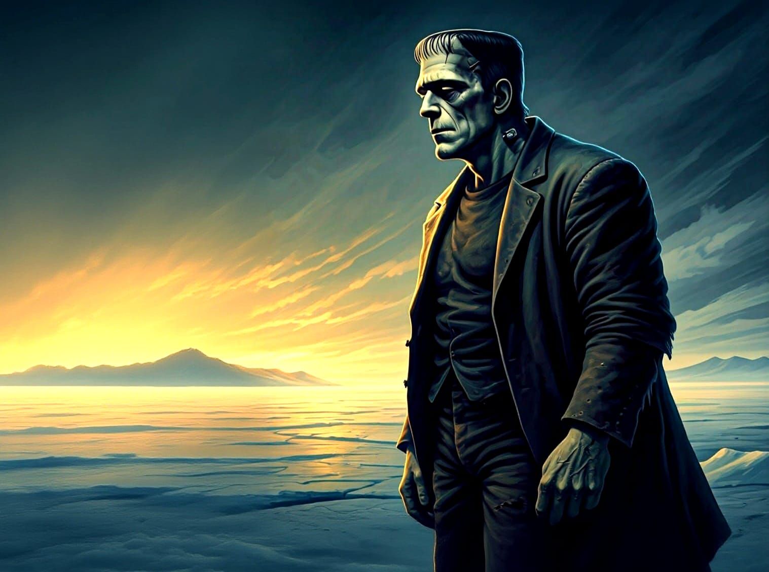 Frankenstein's Monster Contemplates Frozen Tundra