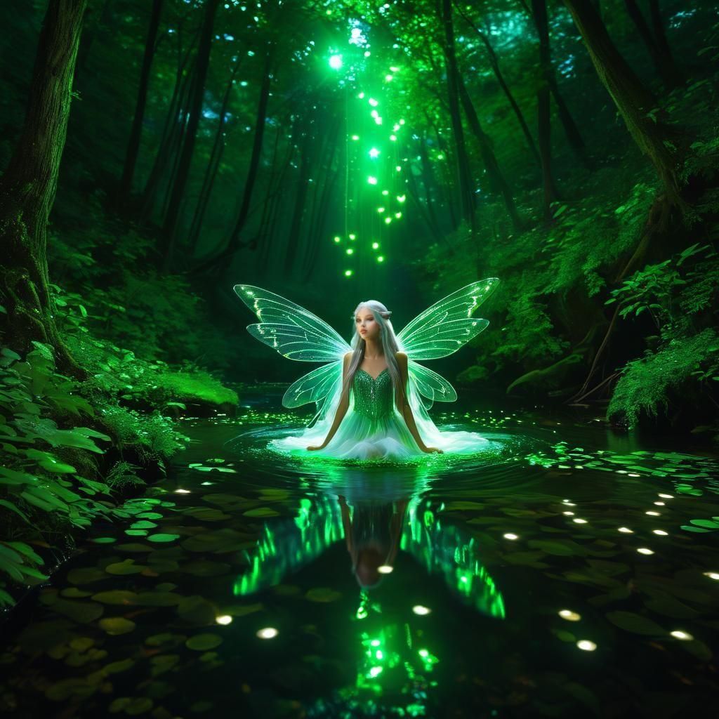 Mystical Forest Fairy in Volumetric Green Light