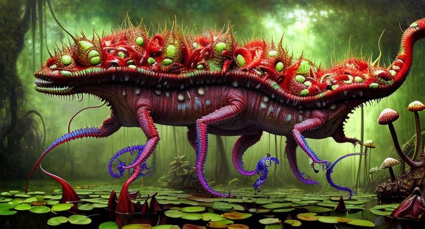 Blue Shroom Flytrap Kaiju in Jungle Scene