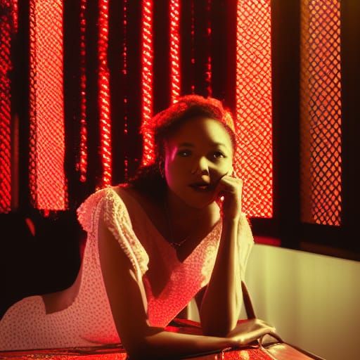 DJ Woman in Red and Blue Light, Photography