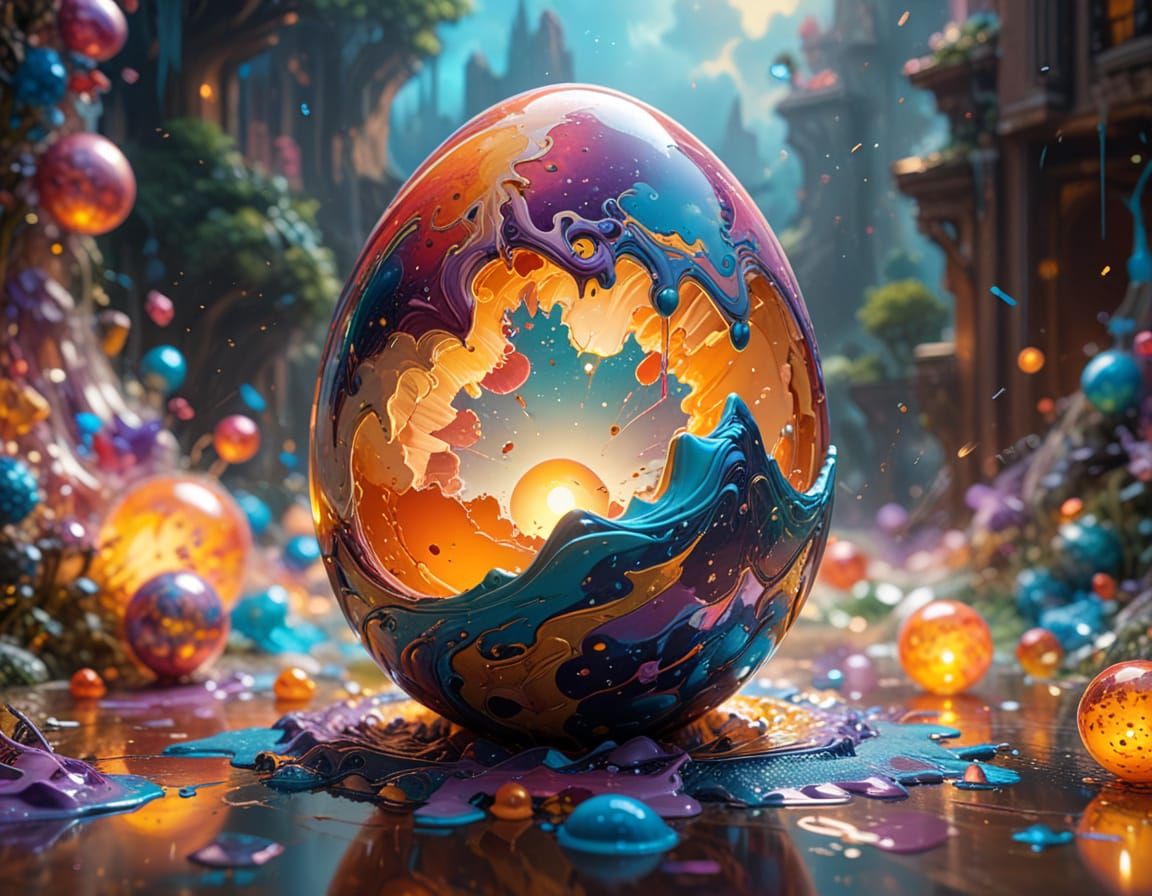 Dreamlike Egg Forms in Vibrant Cosmic Art