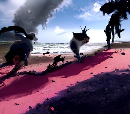 Cats chasing Crabs on the beach