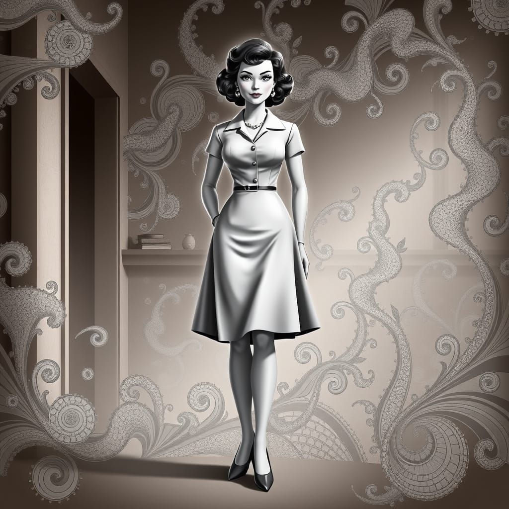 Vintage Mother in Abstract Fractal Patterns