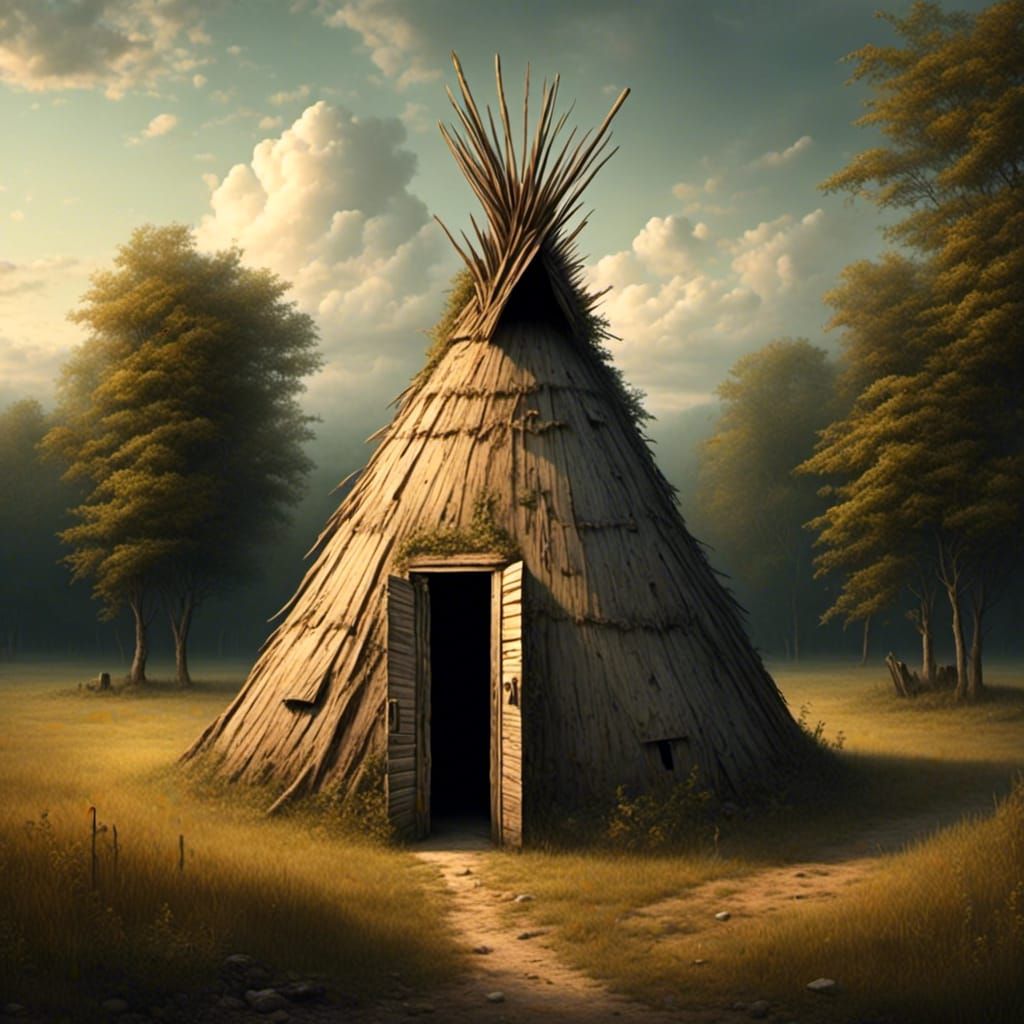 Surreal Outhouse with Teepee Door