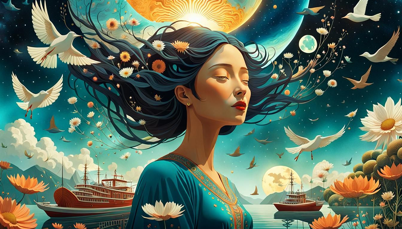 Woman Holding the Cosmos: A Surreal Fairytale