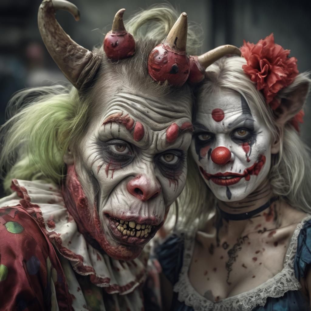 Zombie Monkey Clown and Cow Portrait in HDR