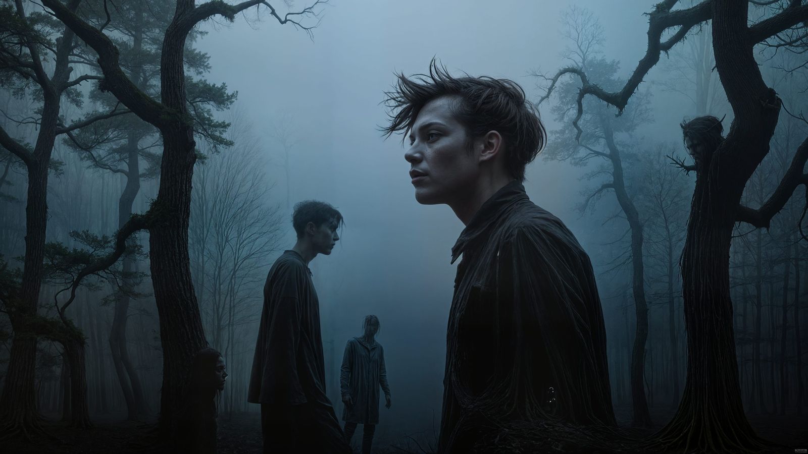 Creepy Forest Silhouettes in Eerie Pale Light