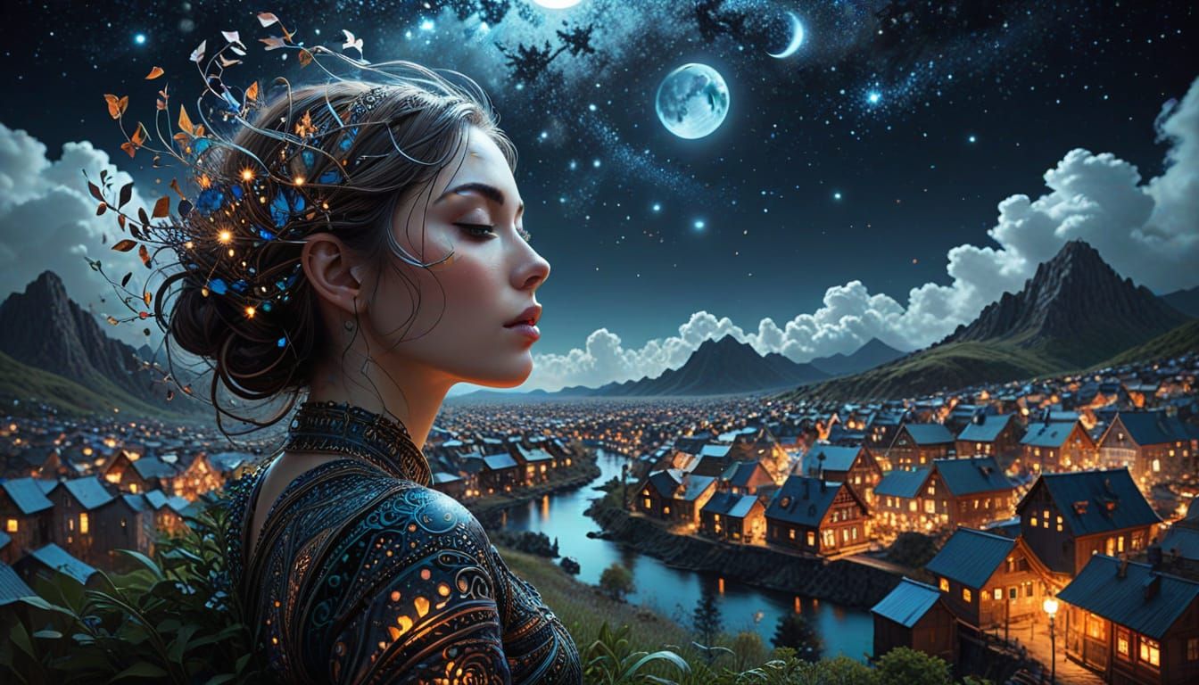 Zentangle Dreamscape: Surreal Night in Pastel Art