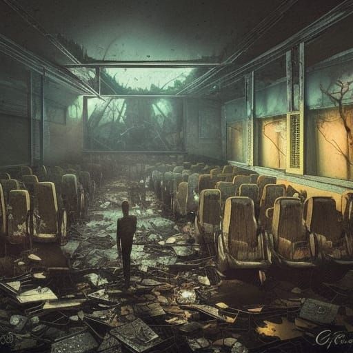 Eerie Horror Scene in Abandoned Theatre