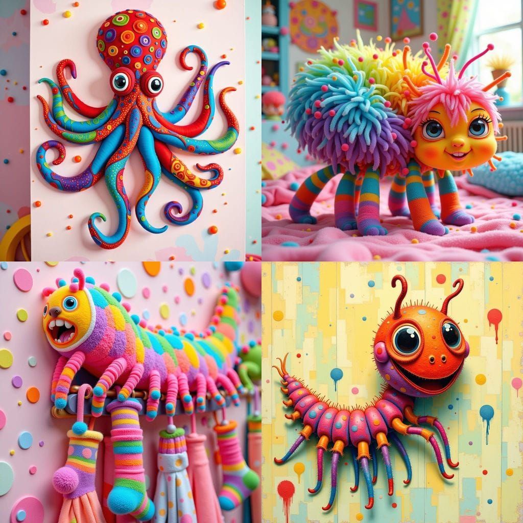 Felt Centipede Sock Holder in Funky Seventies Style