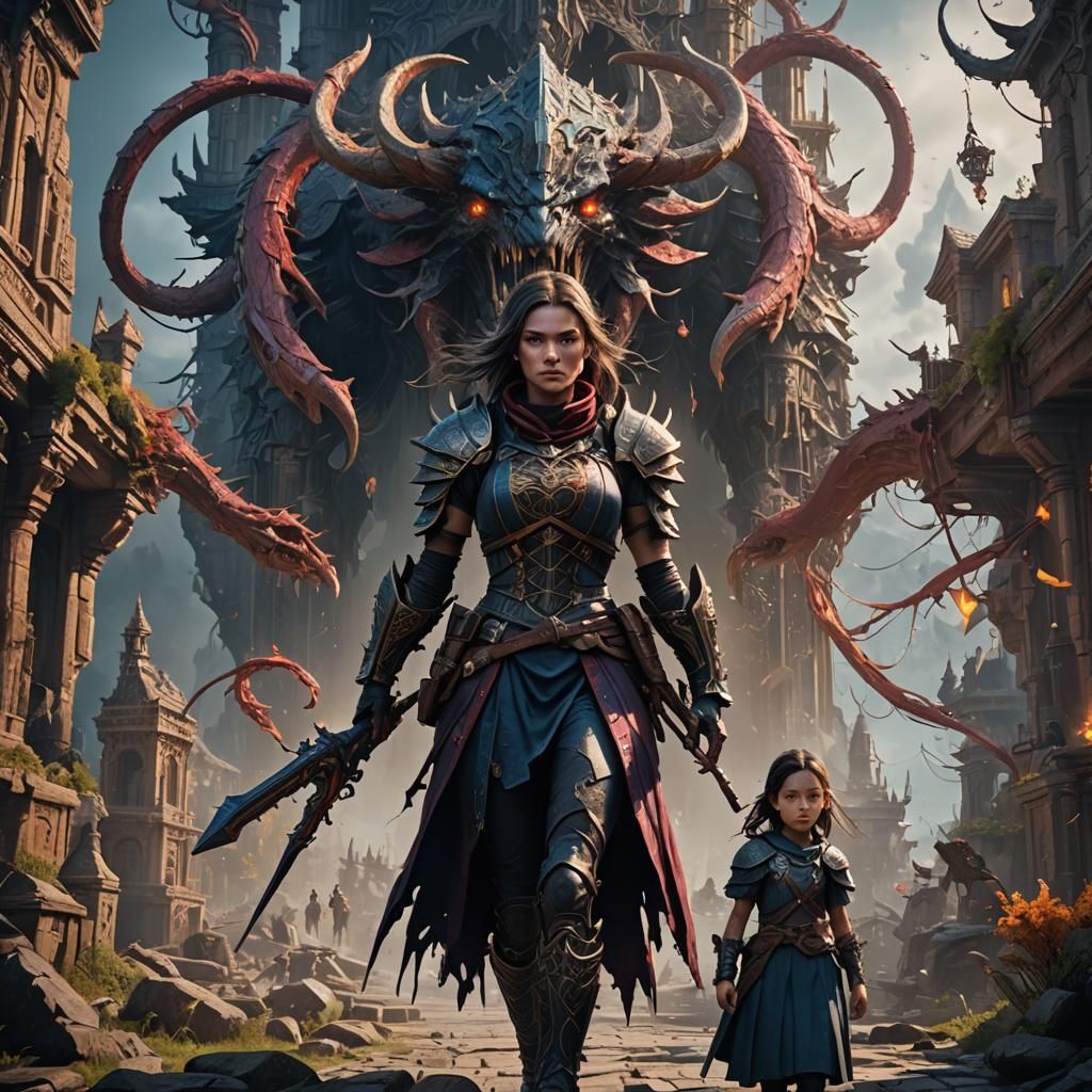 Fantastical Matte Painting of Girl and Enemy