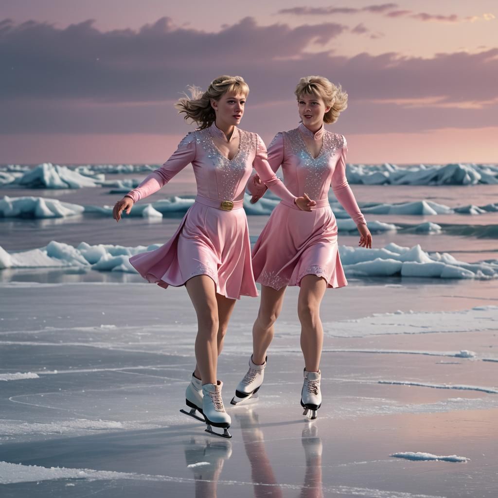 Ice Skater on Frozen Baltic Sea: Detailed Matte Painting